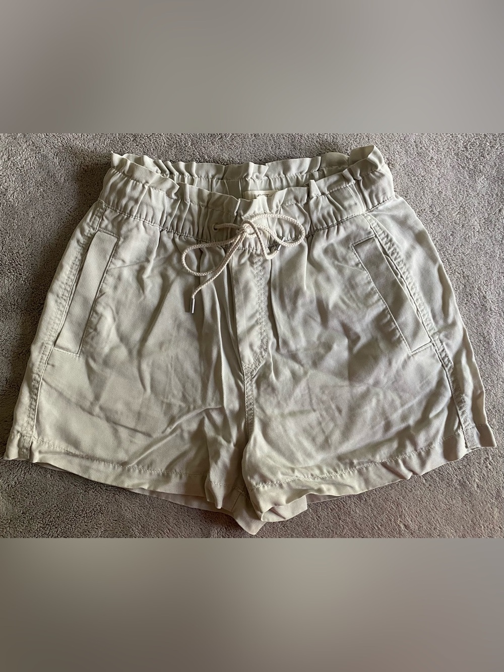 LOFT Cream Drawstring Paperbag Waist Shorts